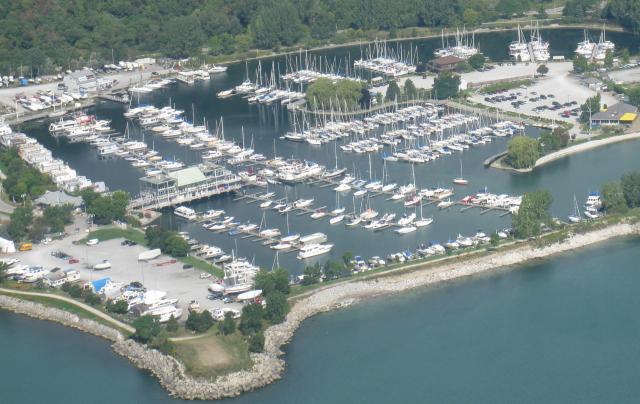 aerial view of the boat slips available for rent at Bluffers Park Marina, Toronto's only full service marina