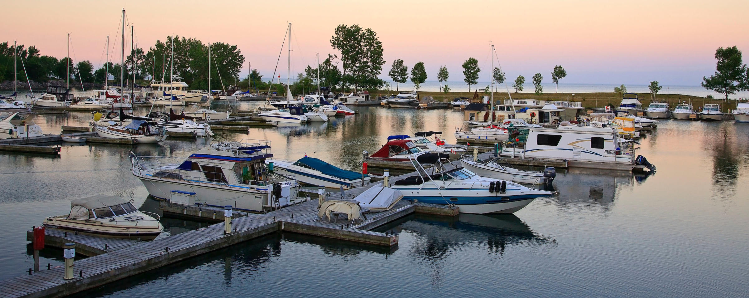 The docks at Bluffers Park Marina is Toronto's only full service marina at sunset.